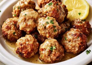 Sausage Balls with Lemon served on a platter with dipping sauce
