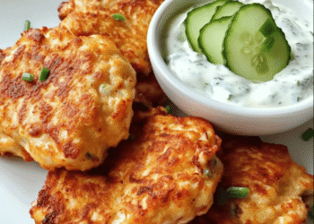 Chicken Breast Fritters Dip: Crispy, Cheesy Bites with Yogurt-Cucumber Sauce