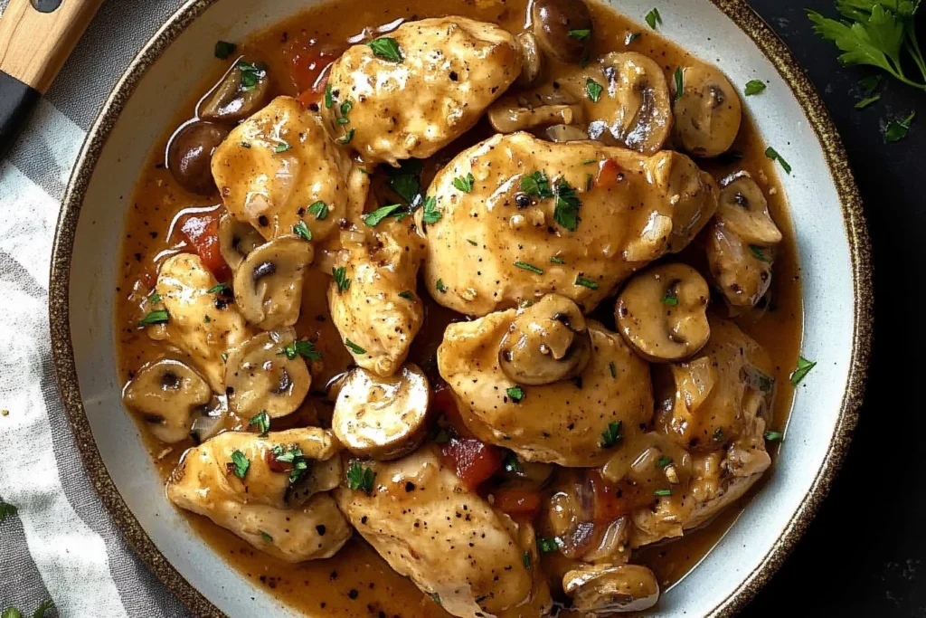 Delicious Chicken Marsala with mushrooms and sauce served on a plate