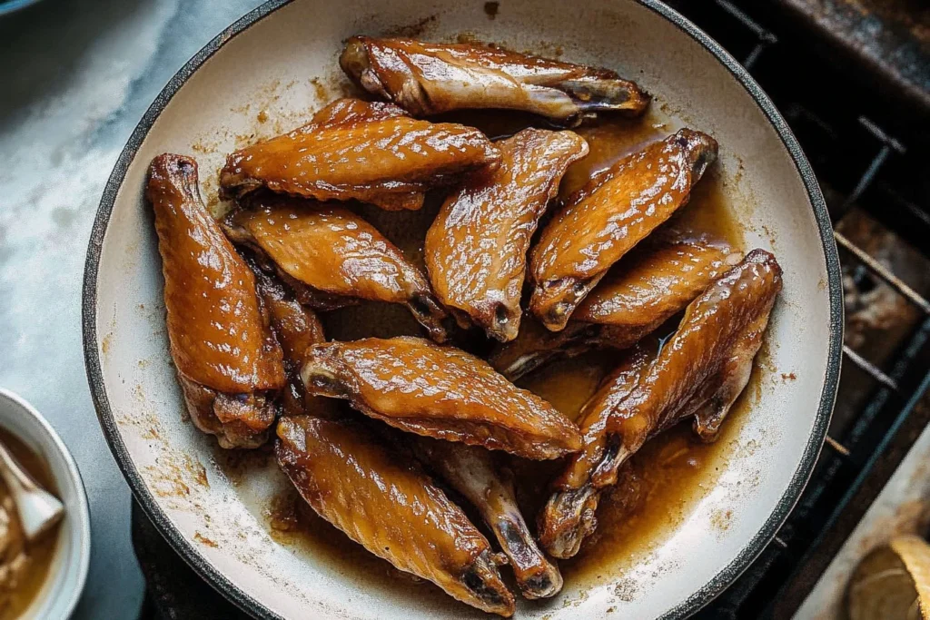 Chinese braised duck wings served with aromatic herbs and spices