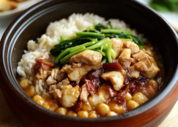Authentic Clay Pot Rice dish with vegetables and meats