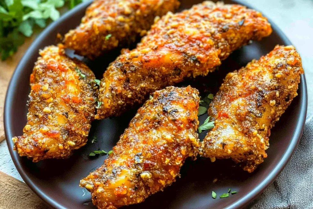 Crispy air-fried sardines garnished with herbs on a plate