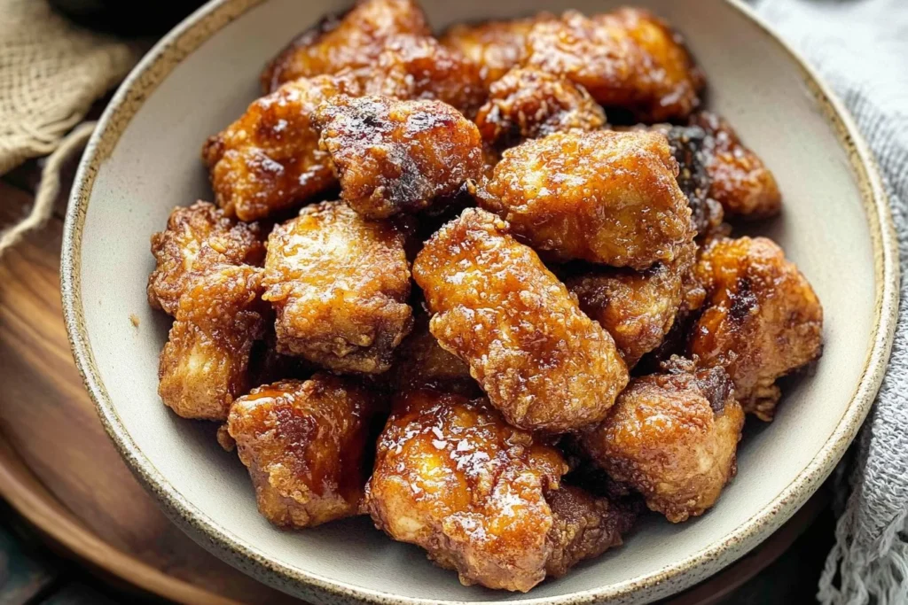 Delicious honey garlic spare ribs garnished with herbs on a plate