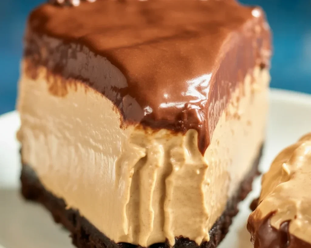 Delicious Peanut Butter Cheesecake Slice with creamy filling and graham cracker crust