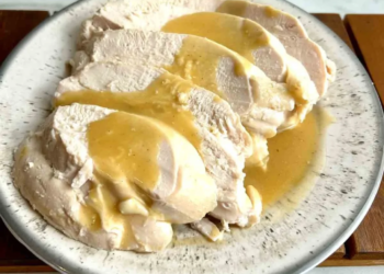 Sous vide turkey breast cooked to perfection, juicy and tender.