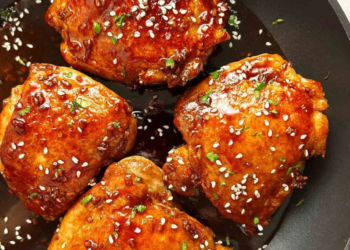 Juicy teriyaki chicken thighs marinated in a sweet soy sauce glaze
