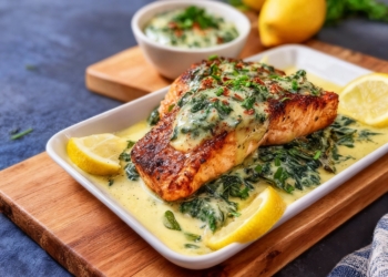 Baked Salmon with Creamy Spinach Sauce