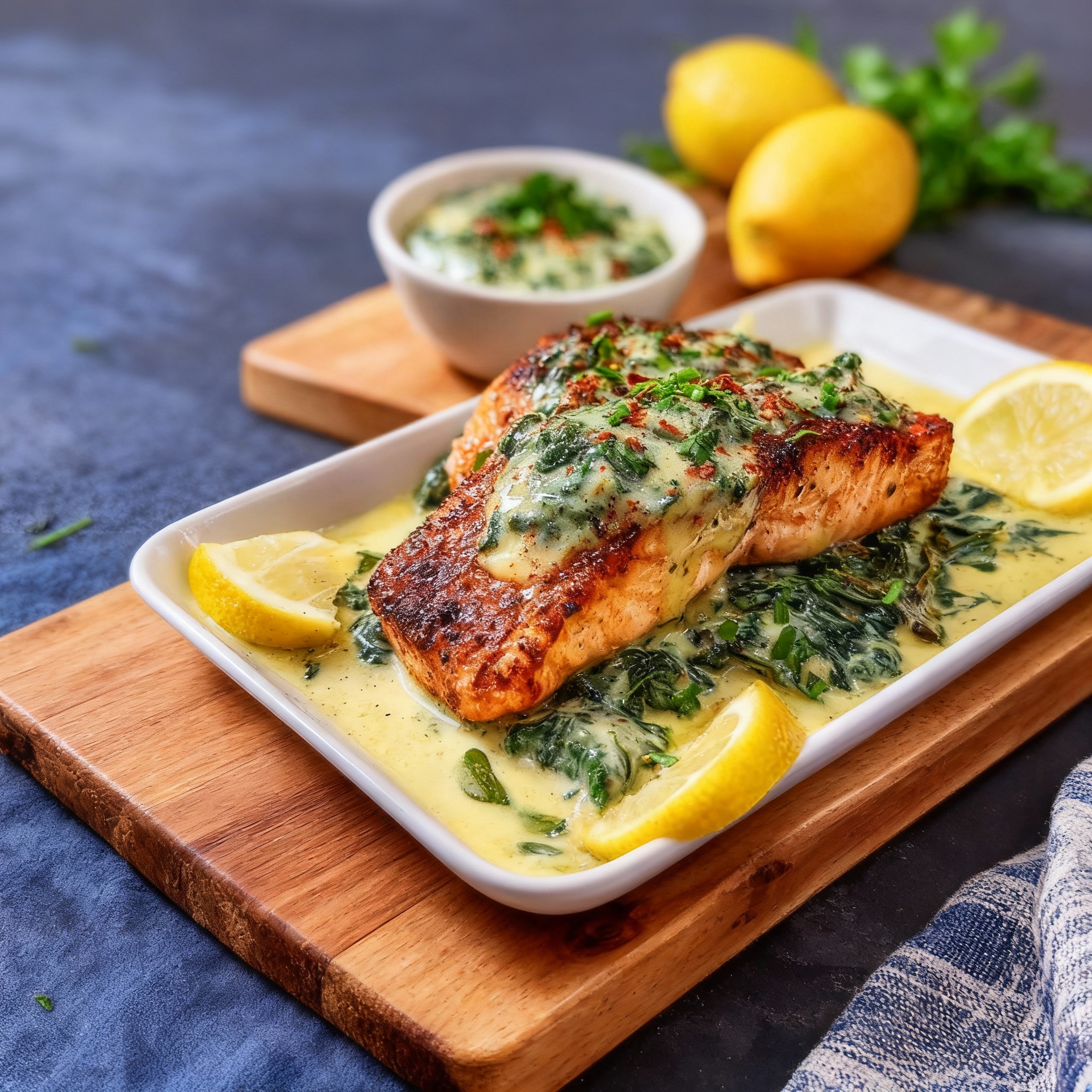 Baked Salmon with Creamy Spinach Sauce