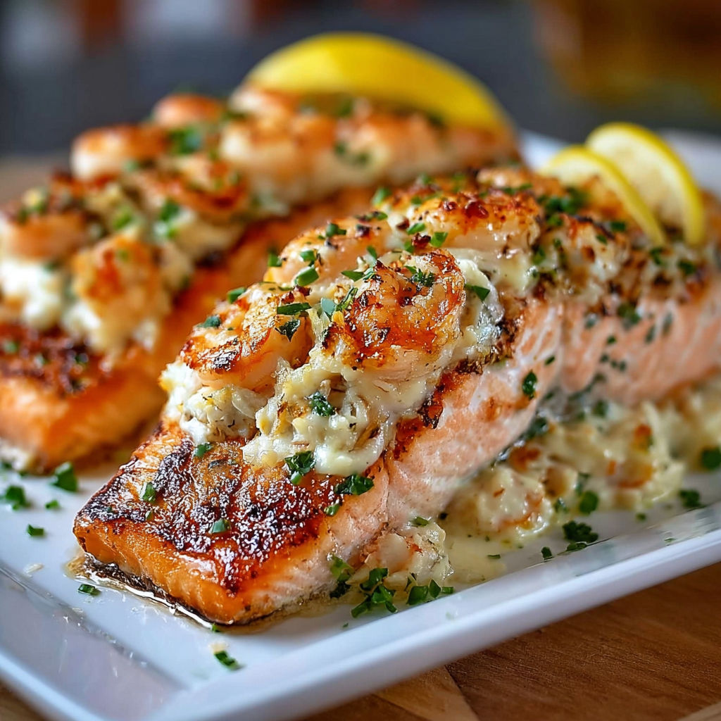 Elegant Crab and Shrimp Stuffed Salmon