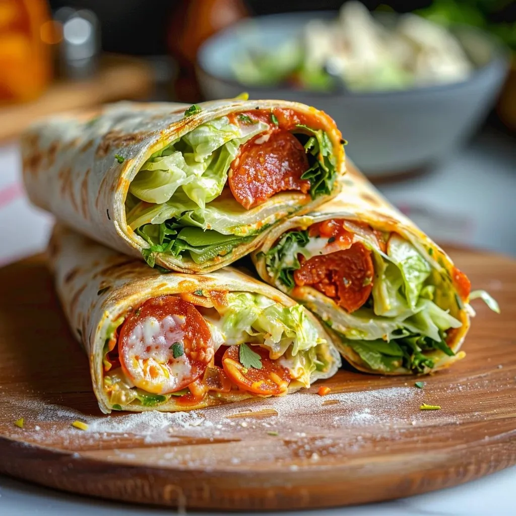 Pepperoni Pizza Caesar Wraps
